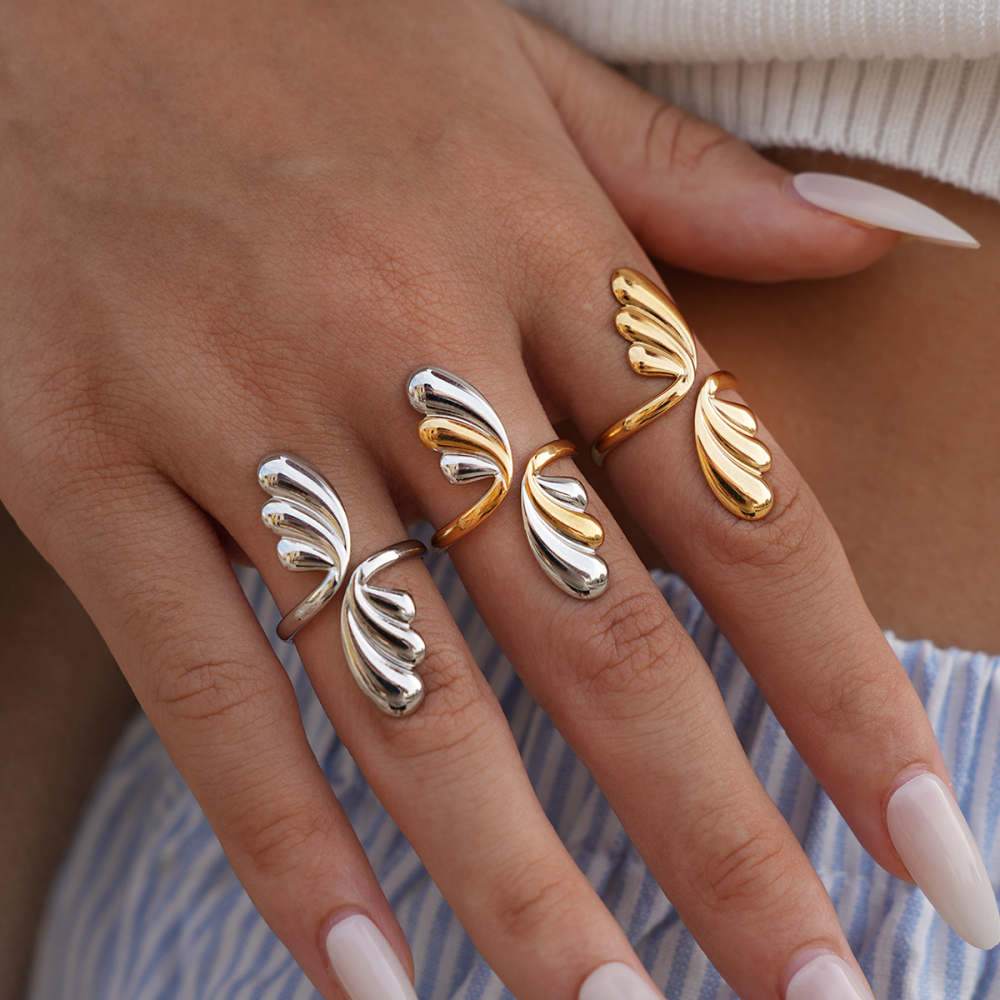 Bague Tendance En Acier Inoxydable Doré, De Forme Irrégulière Et Imperméable (1 Pièce). Image8