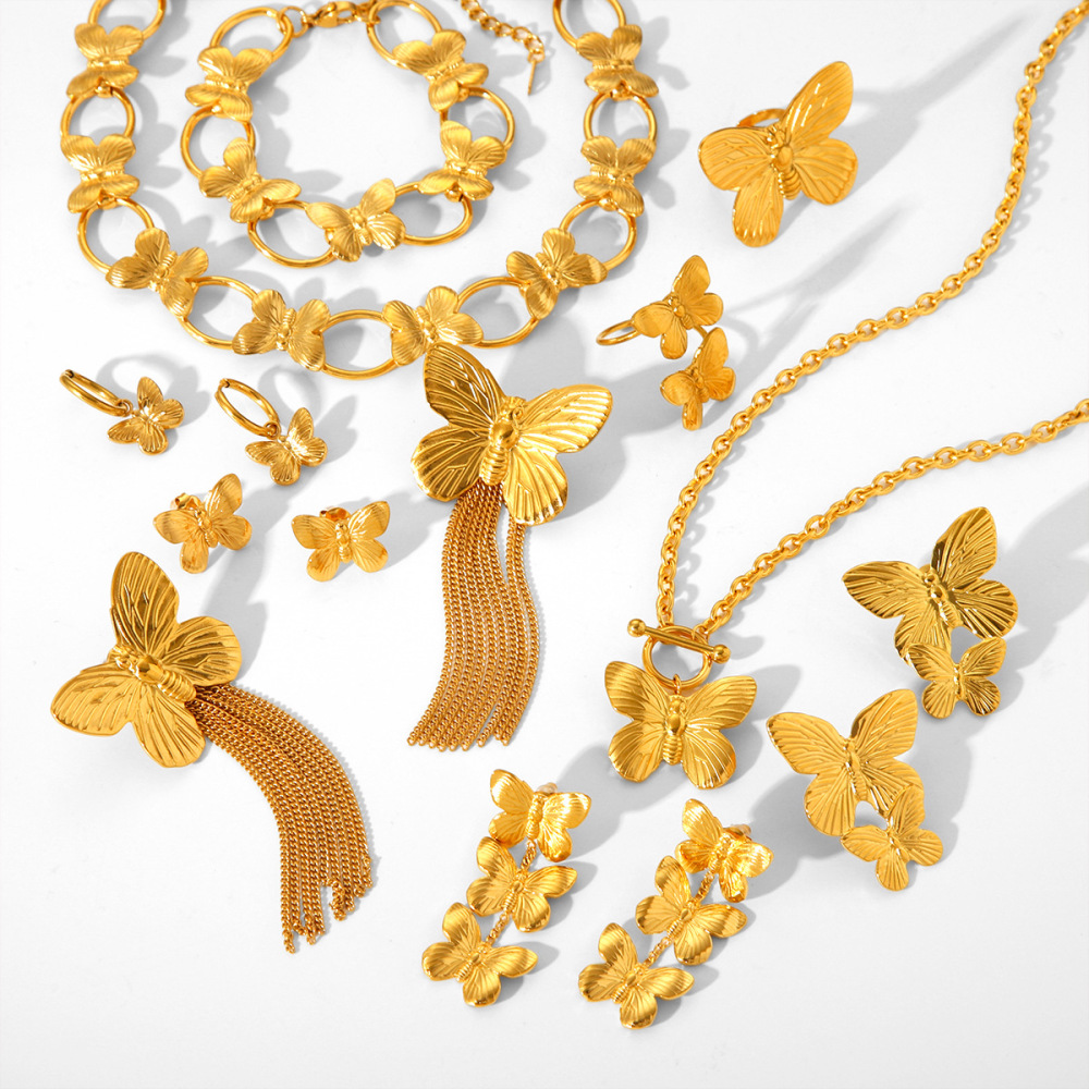 Ensemble De Colliers Pour Femmes, 1 Pièce, En Acier Inoxydable Étanche, Couleur Or, Motif Papillon Image6
