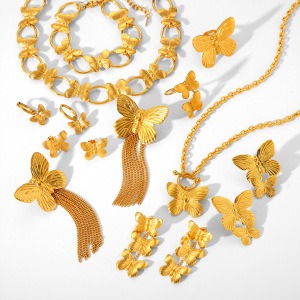 Ensemble De Colliers Pour Femmes, 1 Pièce, En Acier Inoxydable Étanche, Couleur Or, Motif Papillon h5 Image6
