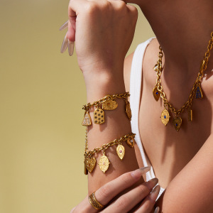 Ensembles De Bijoux Pour Femmes En Acier Inoxydable Imperméable À Motif Géométrique Et Zircon Doré h5 Image4