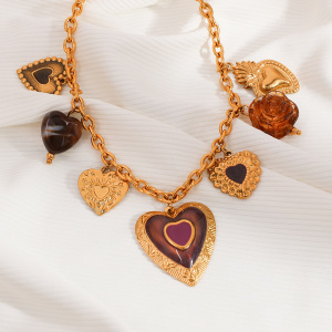 Collier Pendentif Romantique En Acier Inoxydable Étanche, Motif Cœur Et Fleur, À Faire Soi-Même (1 Pièce) h5 Image4