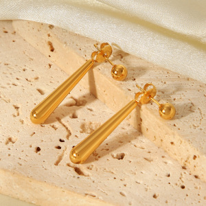 1 Paire De Boucles D'Oreilles À Clous En Acier Inoxydable Étanche Couleur Or, En Forme De Goutte h5 Image4