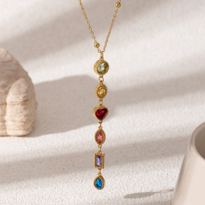 Collier Pendentif Simple En Acier Inoxydable Étanche Avec Zircon (1 Pièce) h5 Image3