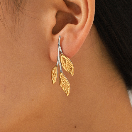 Boucles d'oreilles puces pour femme, en acier inoxydable doré, motif feuille simple, imperméables, 1 paire