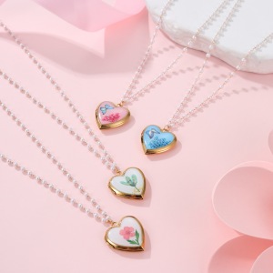 Collier Pendentif Femme En Acier Inoxydable Doré, Motif Cœur Et Fleur (1 Pièce) h5 Image3