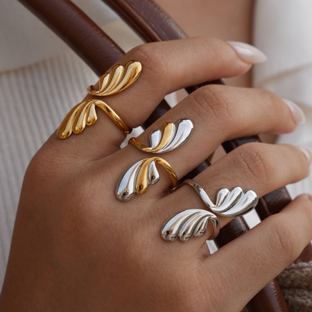 Bague tendance en acier inoxydable doré, de forme irrégulière et imperméable (1 pièce).