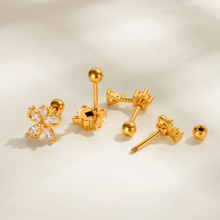 Boucle d'oreille piercing en forme de cœur et de fleur en cuivre doré et zircon 2