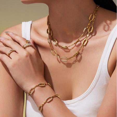 Ensembles de bijoux pour femmes en acier inoxydable rectangulaire, étanches, couleur or et zircon, personnalisables