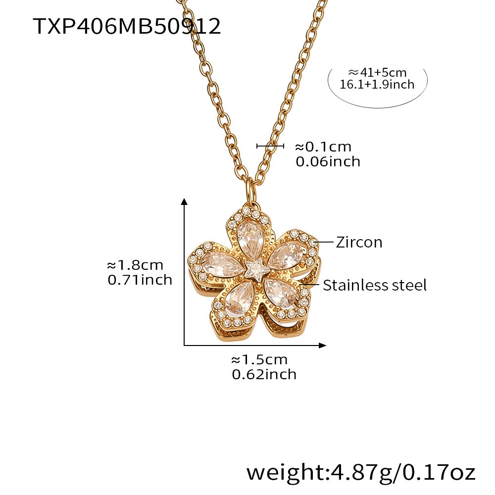 Ensembles De Bijoux Pour Femmes En Acier Inoxydable Doré, Rotatifs, Étanches, Avec Zircon Et Motif Floral Classique