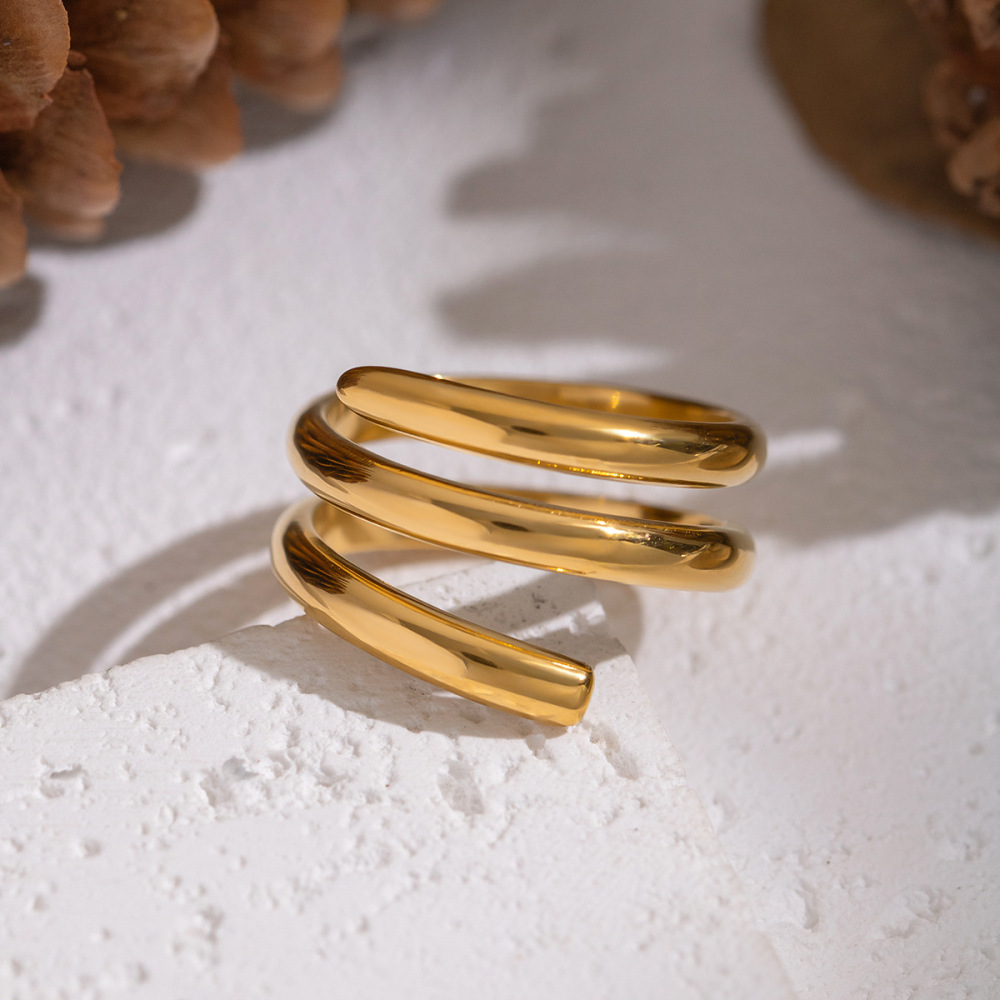 Bague Minimaliste En Acier Inoxydable Doré, De Forme Irrégulière Et Étanche (1 Pièce). Image3