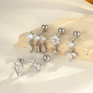 Boucles D'Oreilles Percées Exquises En Forme De Cœur, Couleur Cuivre Et Or, Zircone Cubique, Pour Femme, 1 Pièce h5 Image5