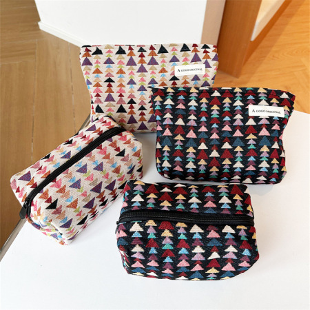Trousse de maquillage pour femme, 1 pièce, série simple, motif rétro à carreaux, couleurs mélangées, en polyester