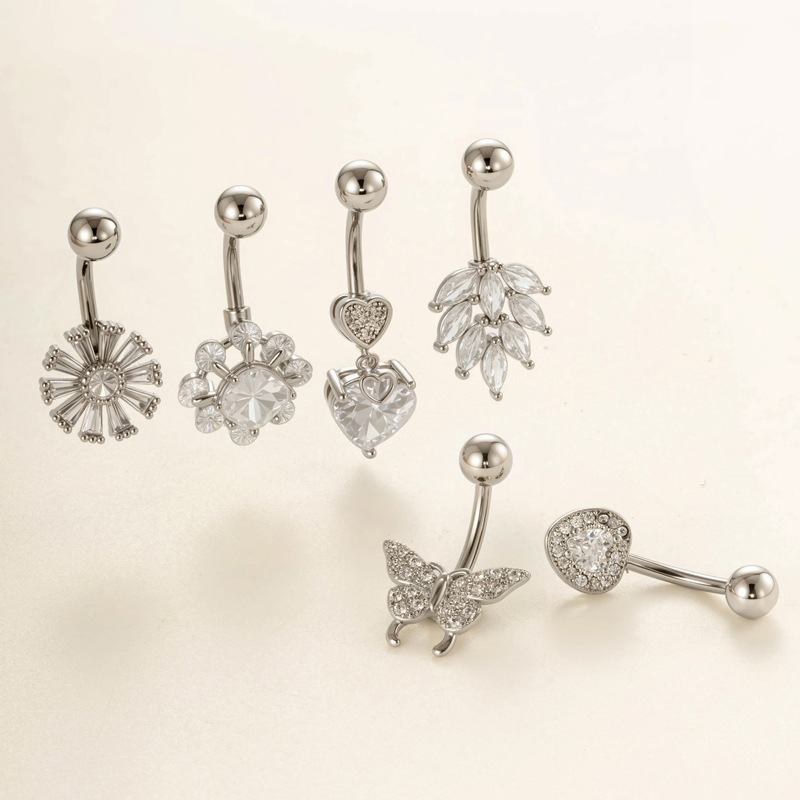 Piercing De Nombril Élégant En Forme De Fleur, De Cœur Et De Papillon, Couleur Cuivre Et Or, Zircon h5Image5
