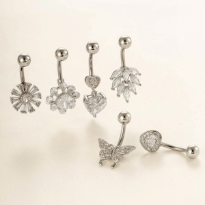 Piercing De Nombril Élégant En Forme De Fleur, De Cœur Et De Papillon, Couleur Cuivre Et Or, Zircon h5 Image5