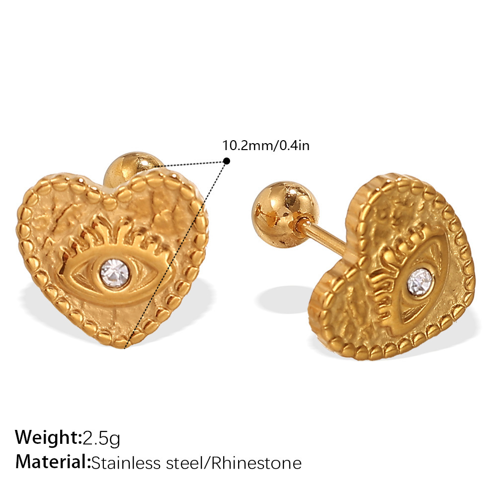1 Paire De Boucles D'Oreilles Piercing En Forme De Cœur, En Acier Inoxydable Étanche, Couleur Or, Ornées De Strass