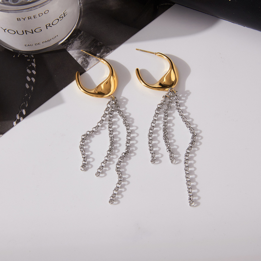 Boucles D'Oreilles Pendantes Minimalistes À Pompons, En Acier Inoxydable Étanche, Couleur Or Et Argent, Pour Femme (1 Paire). Image5
