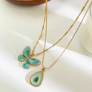 Collier Pendentif Papillon En Acier Inoxydable Émaillé, Étanche, Couleur Or h5 Image5