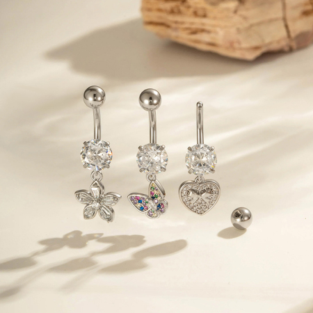 Piercing de nombril papillon en cuivre et zircon, 1 pièce 2