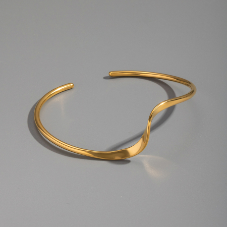 Bracelet manchette en acier inoxydable doré, étanche, de forme irrégulière (1 pièce).