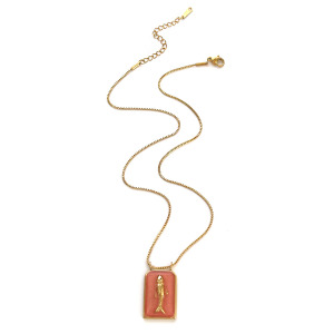 Collier Pendentif En Acier Inoxydable, Émail Doré, 1 Pièce, En Forme De Poisson h5 