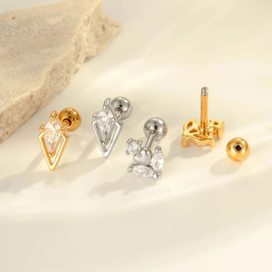 Boucles D'Oreilles Percées Exquises En Forme De Cœur, Couleur Cuivre Et Or, Zircone Cubique, Pour Femme, 1 Pièce h5 Image3