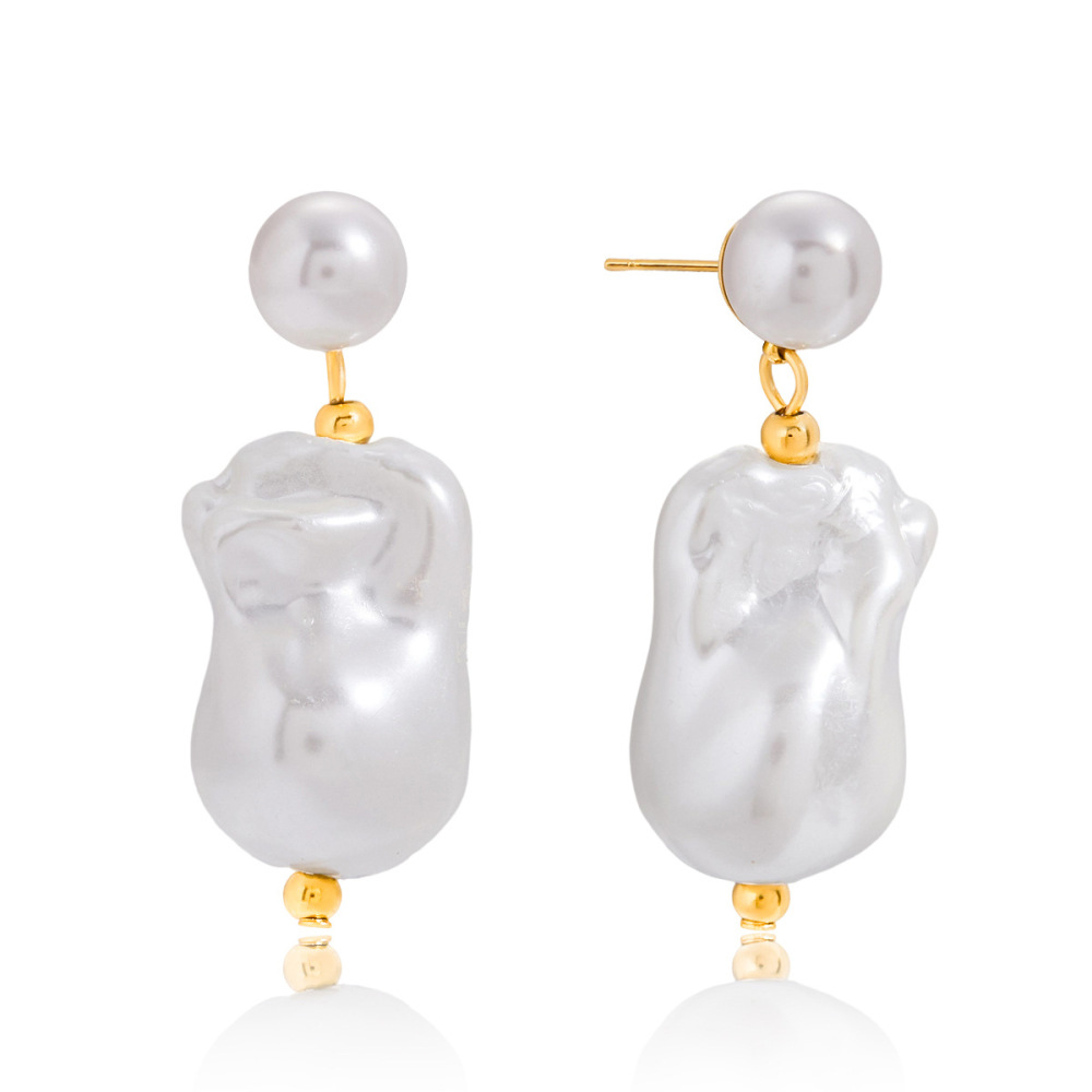 1 Paire De Boucles D'Oreilles Pendantes Élégantes Pour Femme, En Acier Inoxydable Imperméable, De Forme Irrégulière Et De Couleur Dorée.