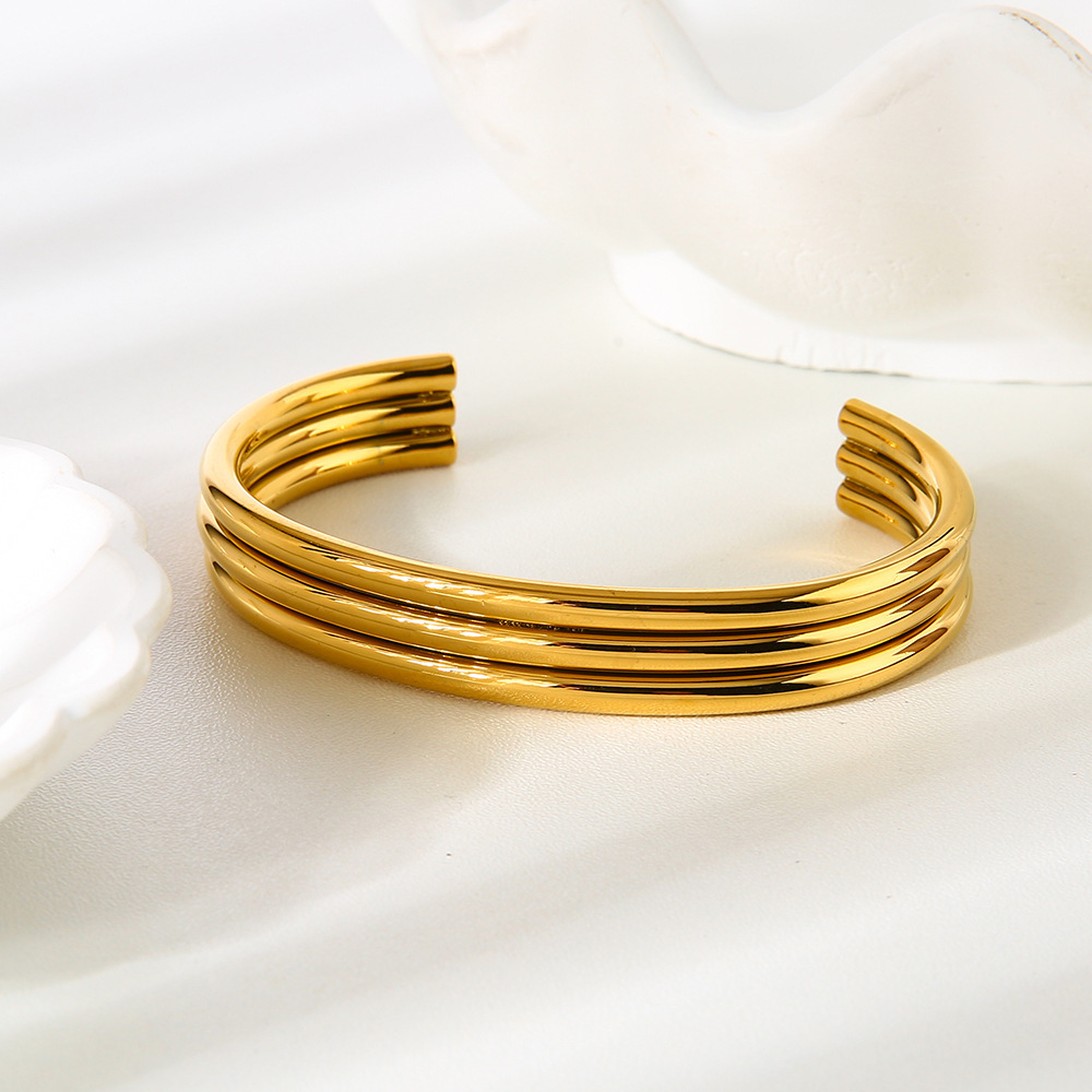 Bracelet Manchette Simple Et Décontracté En Acier Inoxydable Doré, Étanche, Pour Femme (1 Pièce). h5Image3