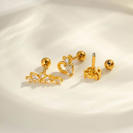 Boucle d'oreille piercing en forme de fleur, couleur cuivre et or, zircone 2