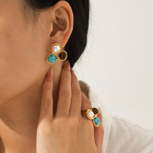 Bague Luxueuse En Acier Inoxydable De Forme Irrégulière, Couleur Or, Avec Pierres Précieuses, Pour Femme h5 Image3
