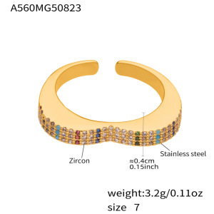 Bague Pour Femme En Acier Inoxydable Doré, Ornée D'Un Zircon Et D'Un Cœur Coloré (1 Pièce). h5 