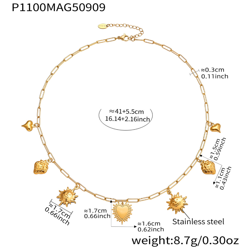 Collier Pendentif Femme Classique Cœur Et Soleil En Acier Inoxydable Étanche Couleur Or (1 Pièce) 