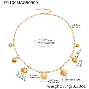 Collier Pendentif Femme Classique Cœur Et Soleil En Acier Inoxydable Étanche Couleur Or (1 Pièce) h5 