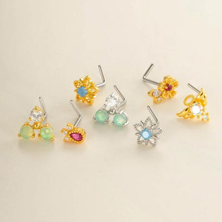 1 pièce de clou de nez en forme de fleur en cuivre doré et zircon