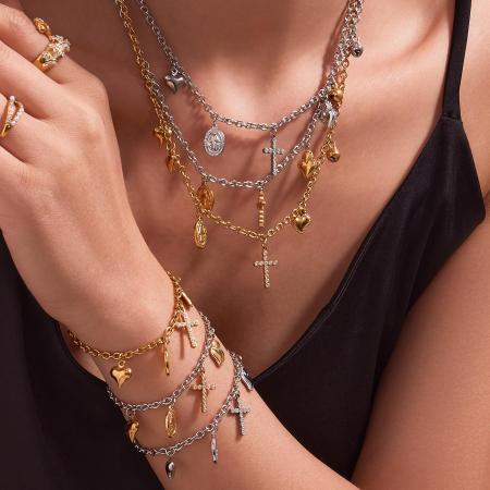 Ensembles de bijoux pour femmes en acier inoxydable Lustrous Cross, couleur or, étanches