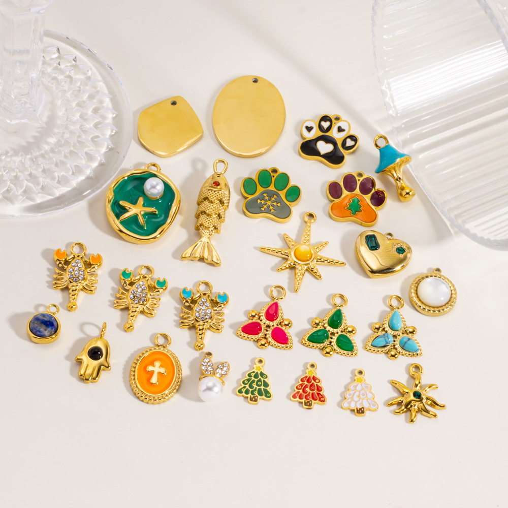 1 Mini Pendentif De Noël Diy En Acier Inoxydable Étanche Couleur Or Pour Femme Image4