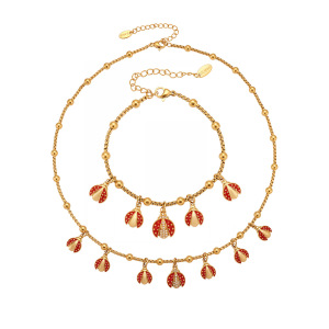 Ensembles De Bijoux Pour Femmes En Acier Inoxydable Imperméable Couleur Or Avec Zircon, Ornés D'Un Scarabée Exquis h5 Image7