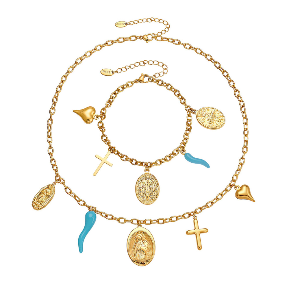 Ensembles De Bijoux Pour Femmes De La Luxueuse Série Rétro Madonna En Acier Inoxydable, Couleur Or, Étanches. Image7
