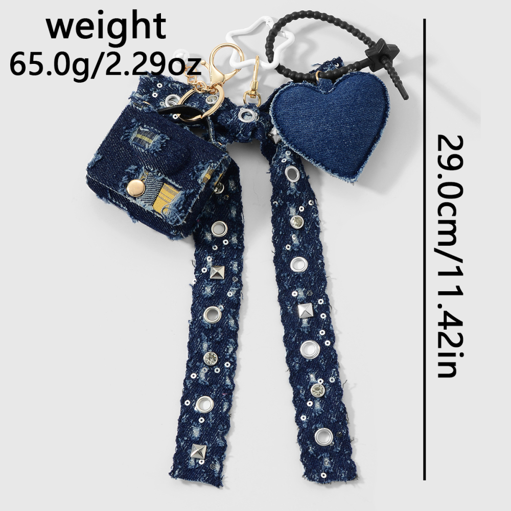 1 Pièce De Breloque De Sac En Jean Avec Nœud En Forme De Cœur Image2