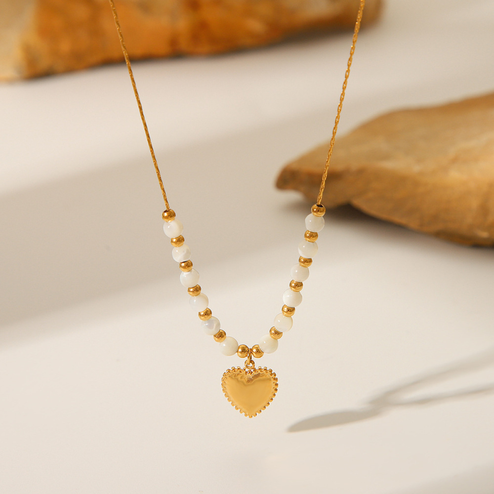 Collier Pendentif Femme En Forme De Cœur Simple, En Acier Inoxydable Étanche, Couleur Or (1 Pièce) Image5