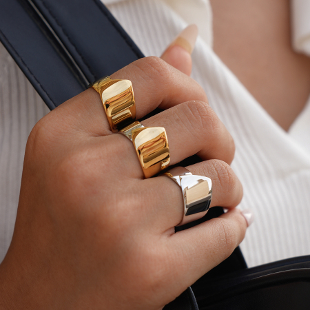 Bague tendance en acier inoxydable de forme irrégulière, couleur unie, étanche (1 pièce)