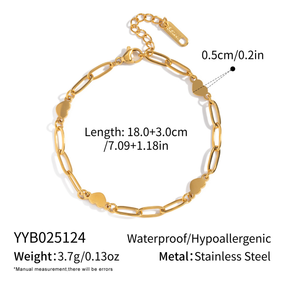Bracelet En Acier Inoxydable Doré Étanche Avec Motif Cœur (1 Pièce) 