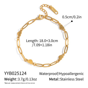 Bracelet En Acier Inoxydable Doré Étanche Avec Motif Cœur (1 Pièce) h5 