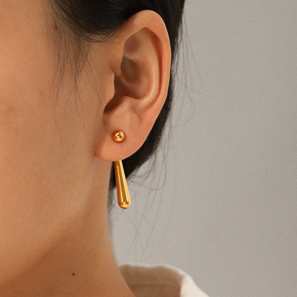 1 Paire De Boucles D'Oreilles À Clous En Acier Inoxydable Étanche Couleur Or, En Forme De Goutte Image3