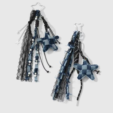1 pièce de breloque de sac en dentelle étoile en denim 2