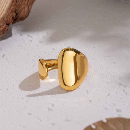 Bague minimaliste en acier inoxydable doré, de forme irrégulière et étanche (1 pièce).