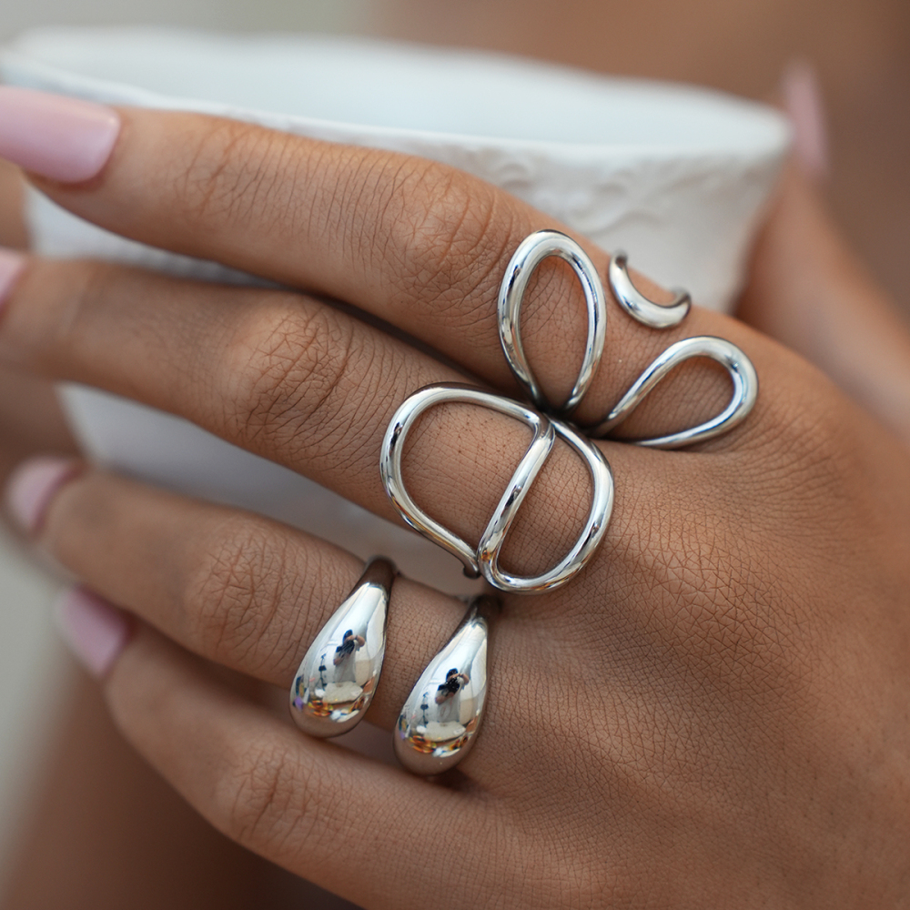 Bague Femme Simple, Forme Irrégulière, Acier Inoxydable, Couleur Or, Étanche. Image2
