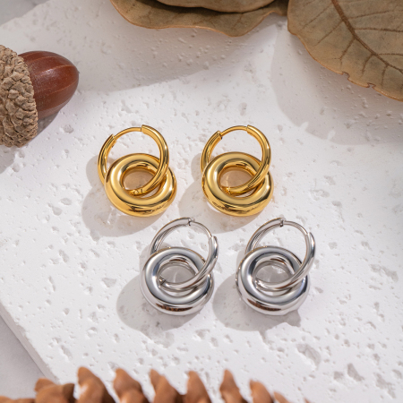 1 paire de boucles d'oreilles créoles rondes en acier inoxydable étanche couleur or 2