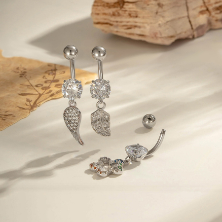Piercing de nombril 1 pièce en cuivre et zircon, motif papillon et fleur 2