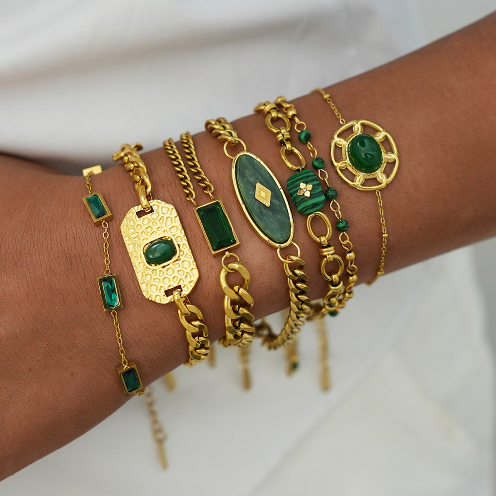 Bracelet Chaîne Femme Rétro En Acier Inoxydable, Couleur Or, Étanche, Forme Irrégulière (1 Pièce). Image6
