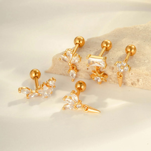 Boucles D'Oreilles Perçantes Pour Femmes, Motif Géométrique, Cuivre, Or, Zircone h5 Image5